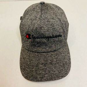 CHAMPION EMBROIDERED SCRIPT VINTAGE STRAP-BACK TRUCKERS HAT GRAY